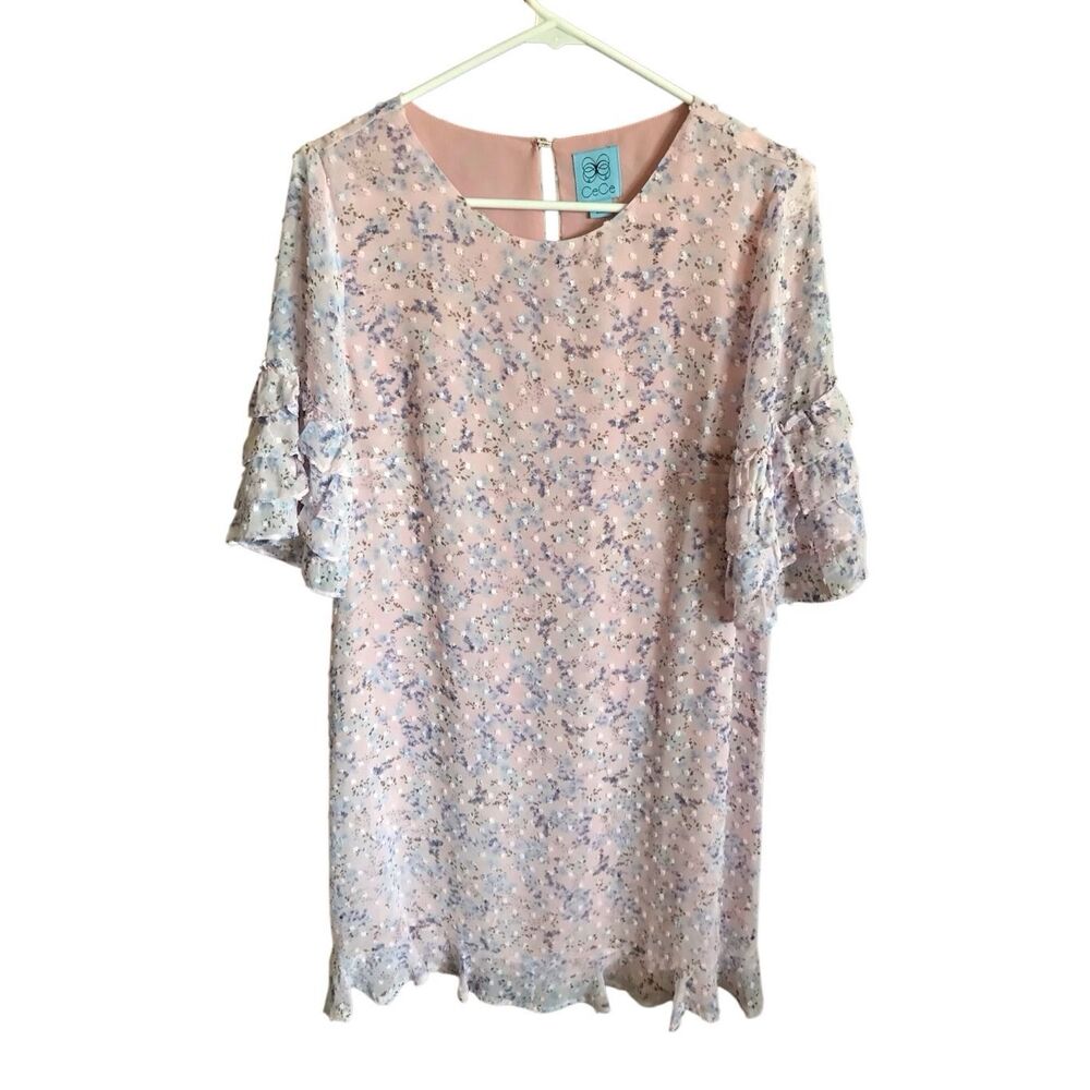 CeCe short sleeve tiered ruffle dress whispering blossom pink size 10 textured